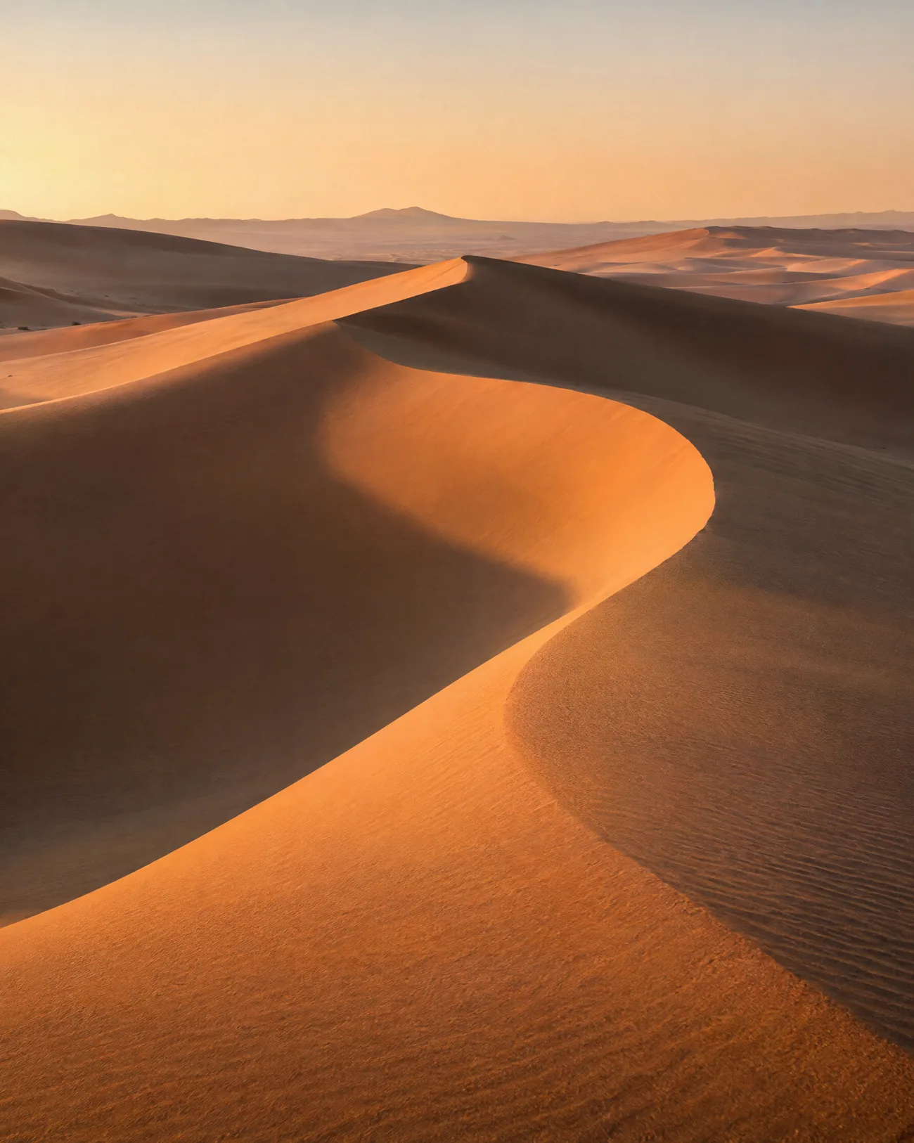 Sinuous sand dunes at first light